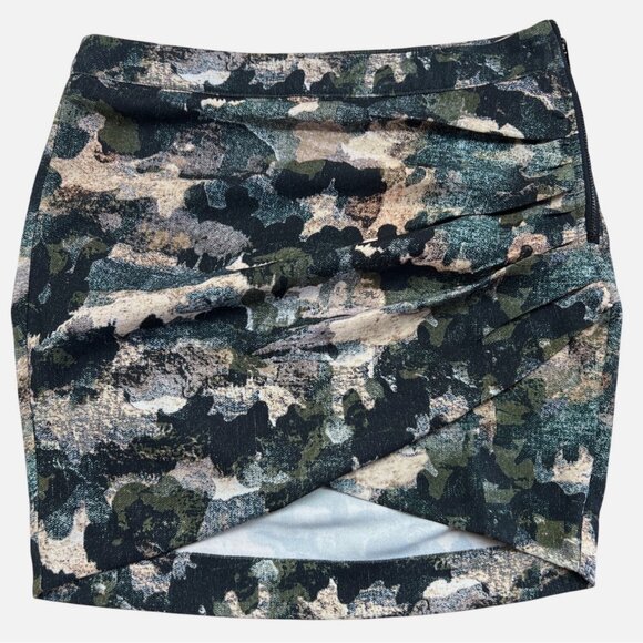 Bershka Camouflage Mini Skirt Tulip Hem Draped Green Beige Size Small - Picture 1 of 7